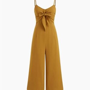 100% Cotton Mustard Tie-Front Jumpsuit with Pockets